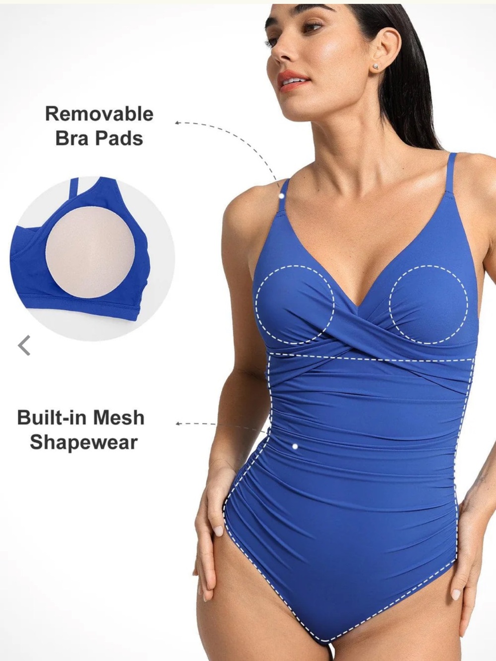 Shapewear Ruched Cross-Front Sculpting One-Piece Swimsuit built in Shapewear - Picture 2 of 4